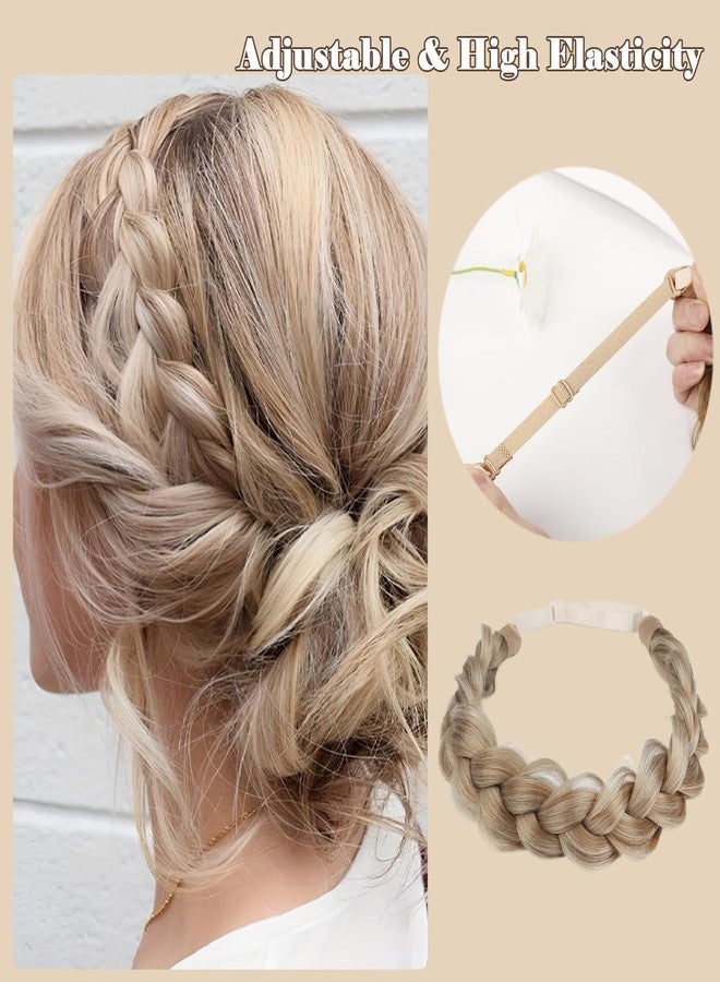 Aaiffey 2Pcs Braided Headbands for Women Elastic Stretch Hair Band Synthetic Hair Hoops Chunky Fishtail Braided Hairpiece Wide Headwrap (Sunny Blonde) - Image 4